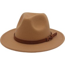 Divine Fedora Şapkası Geniş Kısraklı Elbise Şapka Retro Rahat Unisex Keçe Panama Şapka Deve (Yurt Dışından)