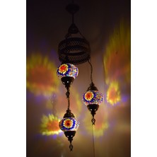 Karlıkturistik Mozaik Lamba Avize 3lü Sarkıt Dekoratif Aydınlatma Tavan Lambası Renkli El Yapımı Model 2