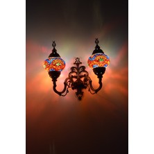 Karlıkturistik Mozaik Aplik ,İkili Yukarı Yönlü Dekoratif Duvar  Lambası,Otantik Lamba,Mozaik Lamba Model14