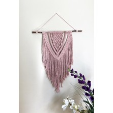 Floral Macrame Design  Kare Düğümlü Gül Kurusu El Yapımı Makrome Duvar Süsü