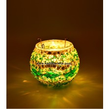 Karlıkturistik Mozaik Mumluk El Işi Dekoratif Otantik Flora Mumluk Hediyelik Eşya Tealight Model 12