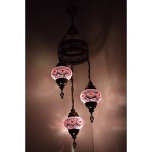 Karlıkturistik Mozaik Lamba Avize 3lü Sarkıt Dekoratif Aydınlatma Tavan Lambası Renkli El Yapımı Model 21