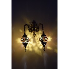 Karlıkturistik Mozaik Aplik ,Çiftli Aşağı Yönlü Dekoratif Duvar  Lambası,Otantik Lamba,Mozaik Lamba Model4