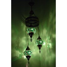 Karlıkturistik Mozaik Lamba Avize 3lü Sarkıt Dekoratif Aydınlatma Tavan Lambası Renkli El Yapımı Model 10