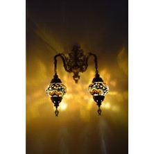 Karlıkturistik Mozaik Aplik ,Çiftli Aşağı Yönlü Dekoratif Duvar  Lambası,Otantik Lamba,Mozaik Lamba Model6