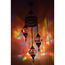 Karlıkturistik Mozaik Lamba Avize 3lü Sarkıt Dekoratif Aydınlatma Tavan Lambası Renkli El Yapımı Model 15