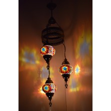 Karlıkturistik Mozaik Lamba Avize 3lü Sarkıt Dekoratif Aydınlatma Tavan Lambası Renkli El Yapımı Model 1