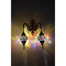 Karlıkturistik Mozaik Aplik ,Çiftli Aşağı Yönlü Dekoratif Duvar  Lambası,Otantik Lamba,Mozaik Lamba Model3