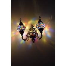 Karlıkturistik Mozaik Aplik ,İkili Yukarı Yönlü Dekoratif Duvar  Lambası,Otantik Lamba,Mozaik Lamba Model3