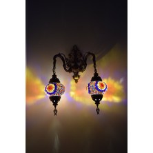 Karlıkturistik Mozaik Aplik ,Çiftli Aşağı Yönlü Dekoratif Duvar  Lambası,Otantik Lamba,Mozaik Lamba Model2