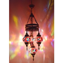 Karlıkturistik Mozaik Lamba Avize 4lü Sarkıt Rustik Tavan Lambası Renkli Osmanlı Avize Model 15