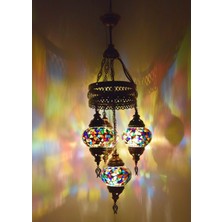 Karlıkturistik Mozaik Lamba Avize 4lü Sarkıt Rustik Tavan Lambası Renkli Osmanlı Avize Model 5
