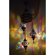 Karlıkturistik Mozaik Lamba Avize 3lü Sarkıt Dekoratif Aydınlatma Tavan Lambası Renkli El Yapımı Model 5