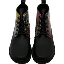 Kadın Vegan Deri Siyah Bilekte Bot - Artsy Cat Collage Tasarım