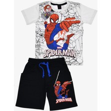 NSE Collection Erkek Çocuk Beyaz Renk Spiderman Örümcek Adam T-Shirt ve Siyah Renk Şort Alt Üst 2 Parça Takım