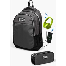 Coral High Kids Koyu Gri Siyah Usb'li 2'li Okul Çanta Seti SET0224307