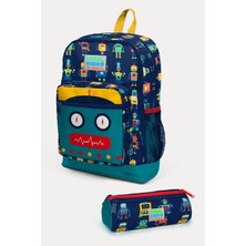 Coral High Kids Lacivert Çivit Robot Desenli 2'li Okul Çanta Seti SET0223472