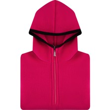 ASL Kids Colors Çocuk Polar Kanguru Cepli Ceket Kapşonlu Yarım Fermuarlı Sweatshirt Koyu Pembe