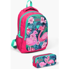 Coral High Kids Neon Mercan Su Yeşili Flamingo Desenli 2'li Okul Çanta Seti SET0214377