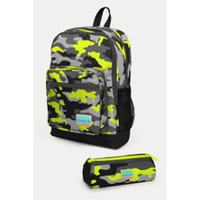 Coral High Kids Siyah Gri Kamuflaj Desenli 2'li Okul Çanta Seti SET0223117