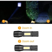 İndirim Center USB Şarjlı Zoomlu Flaşörlü 3 Fonksiyonlu LED Işıklı Ultra Güçlü El Feneri Kamp Outdoor Süper Kalite