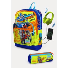 Coral High Kids Fosforlu Sarı Saks Motorsiklet Desenli Usb'li 2'li Okul Çanta Seti SET0223842