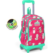 Coral High Kids Neon Mercan Su Yeşili Alpaka Desenli Çekçekli 2'li Çanta Seti SET0223364