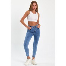 Tref Jns Mavi Yüksek Bel Dar Paça Skinny Power Likralı Kot Pantalon Trefjeans-1-Mavi