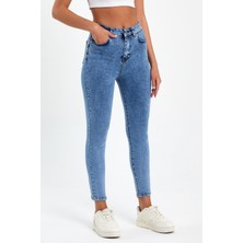 Tref Jns Mavi Yüksek Bel Dar Paça Skinny Power Likralı Kot Pantalon Trefjeans-1-Mavi