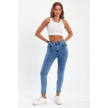 Tref Jns Mavi Yüksek Bel Dar Paça Skinny Power Likralı Kot Pantalon Trefjeans-1-Mavi