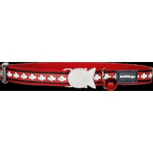 Red Dingo Reflektörlü Balık Desenli Kırmızı Kedi Boyun Tasması 12MM / 20-32 cm