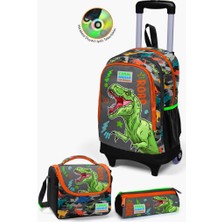 Coral High Kids Siyah Gri Dinozor Desenli Çekçekli 3'lü Çanta Seti GOSET0123944