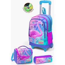 Coral High Kids Lavanta Pembe Flamingo Desenli Çekçekli 3'lü Çanta Seti GOSET0123905
