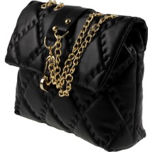 SİA ÇANTA Kapitone Desenli Suni Deri Gold Zincir Askılı Kilitli Kapak Şık Omuz Çantası