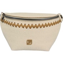 SİA ÇANTA Orijinal Just&Polo Kadın 3 Bölmeli Kabartma Yazı Baskılı Örgü Kemerli Bel Vücut Çapraz Çanta