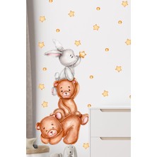 Msticker Sevimli Ayıcıklar, Tavşan, Yıldız ve Puantiyeler Çocuk Bebek Odası Duvar Sticker Seti