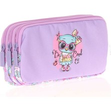Kaukko Kids&love 3 Bölmeli Pullu - Rugan Owl Kalem Çantası L8101