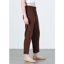 Balenbi 1005 Kahve Havuç Paça Beli Lastikli Dokuma Kadın Pantolon