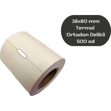 38X80 mm Termal Karton Raf Etiketi Ortadan Delikli, Raf Önü Etiketi (1 Rulo = 500 Adet)