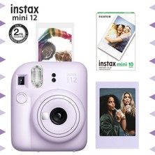 Instax Mini 12 Lila Fotoğraf Makinesi-Çerçeve ve 10'lu Mini Film Seti