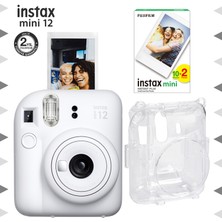 Instax Mini 12 Beyaz Fotoğraf Makinesi-20'li Film ve Şeffaf Kılıf Seti