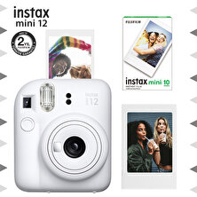 Instax Mini 12 Beyaz Fotoğraf Makinesi-Çerçeve ve 10'lu Mini Film Seti