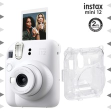Instax Mini 12 Beyaz Fotoğraf Makinesi ve Şeffaf Kılıf Seti