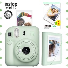Instax Mini 12 Yeşil Fotoğraf Makinesi-20'li Film ve Mini Albüm Seti