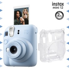 Instax Mini 12 Mavi Fotoğraf Makinesi ve Şeffaf Kılıf Seti