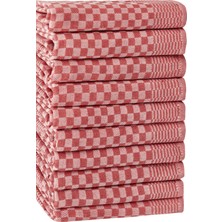 Herakleia Home Kurulama Bezi & Alman Peçetesi 10'lu Set - 40 x 60 - Dama Model Kırmızı