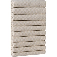 Herakleia Home Kurulama Bezi & Alman Peçetesi 10'lu Set - 40 x 60 - Dama Model Krem