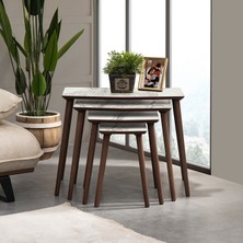 Vovvahome Vega 4lü Dörtlü Mdf Ahşap Zigon Sehpa - Beyaz Mermer Desenli