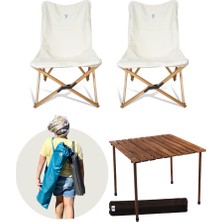 Bag The Joy Ahşap Katlanır Masa Sandalye Seti Kahverengi - Bej Kılıf 70X70X55 Kahverengi Masa