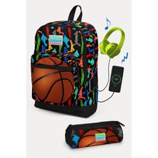Coral High Kids Siyah Basketbol Desenli Usb'li 2'li Okul Çanta Seti SET0223281